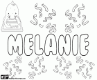 Melanie, nazwa pochodzenia greckiego. Pochodną Melaina, nazwa z mitologii greckiej. Melanie, w wielu językach. Melanie z wariantów Melania, Melany i Melanija