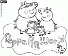 Logo Peppa Pig World, park rozrywki poświęcony znaków Świnka Peppa w parku tematycznego Paultons Park, New Forest, Hampshire, Wielka Brytania