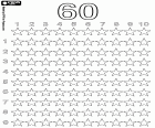 Dydaktyczne kolorowanki z gwiazdami nauczyć się liczyć do sześćdziesięciu. Są sześćdziesiąt sześć dziesiątek