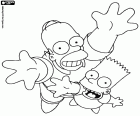 Homer Simpson i Bart Simpson uśmiechając się i patrząc w górę, bohaterami serii słynnej animacji tworzonych przez Matt Groening