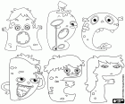 Litery z potworami od A do F. Potworne litery A, B, C, D, E, F