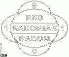 Logo RKS Radomiak Radom, klub piłkarski z siedzibą w Radomiu, miasta w pobliżu rzeka Mleczna, znajduje się 100 km na południe od Warszawy, w centrum wschodniej Polski, Województwo mazowieckie