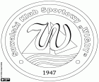 Logo Suwalski Klub Sportowy Wigry Suwałki, klub piłkarski z siedzibą w Suwałkach, miasta nad rzeką Czarna Hańcza, w Województwo podlaskie, w północno-wschodniej Polsce