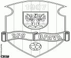 Tarcza SFC Opava, Slezský fotbalový club Opava, klub piłkarski z siedzibą w mieście Opawa, historyczna stolica Śląska, granicy miasta z Polską, na północnym wschodzie Republiki Czeskiej, w kraju morawsko-śląskiego
