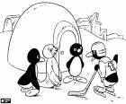 Pingwin Pingu i jego przyjaciół w pobliżu igloo