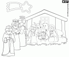 Trzech Króli osiągnął koniec ich długie ścieżki, są przed Dzieciątkiem Jezus z ich oferty. Christmas star kieruje je do portalu Betlejem