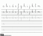 Kaligrafia ćwiczenia z alfabetu, małe litery od A do M