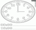 3:00 i 15:00, kolorowanki z zegarkiem, który mówi nam, że jest trzecia godzina rano lub po południu