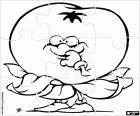 Puzzle dojrzałych pomidorów z liści, oczy, ręce i nogi