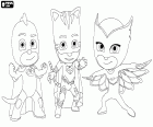 Gekko, Catboy i Owlette są trzy członków drużyny superbohaterów z PJ Masks Pidżamersi