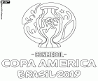 Logo 2019 Brazylii Copa America, który odbywa się między 14 czerwca i 7 lipca 2019 r. w Brazylii. Dwanaście zespołów uczestniczących są 10 z CONMEBOL i dwie drużyny zaproszone, Japonii i Katar. Z CONMEBOL są Argentyna, Boliwia, Brazylia, Chile, Ekwadorze, Kolumbii, Paragwaju, Peru, Urugwaj i Wenezuela
