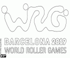 Logo World Roller Games Barcelona 2019. Jedenaście Mistrzostwa świata sportów na małych kół w Barcelonie i innych miastach kataloński, Vilanova i la Geltrú, Sant Cugat del Vallès, Terrassa i Mollet del Vallès z 4-14 lipca 2019