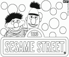 Emil i Hubert z oryginalnym angielskim logo Sesame Street. Ulica Sezamkowa, słynny telewizyjny seria edukacyjna osiągnęła 50 sezonów. Bohaterami są dobrze znane lalki, Muppets, stworzenie Jima Henson w 1969