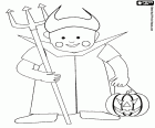 kolorowanka Chłopak przebrany za diabła Halloween