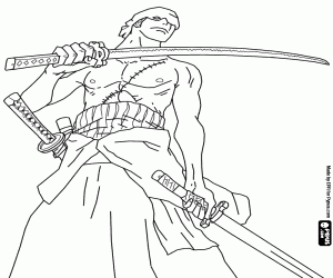 kolorowanka Roronoa Zoro z jego miecze