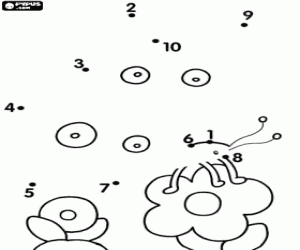 kolorowanka Rysowanie punktów zwierząt i kwiat