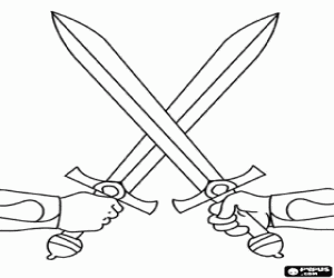 kolorowanka Ręce w pojedynku na miecze