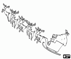 kolorowanka Sanie Mikołaja prezenty w locie