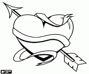 kolorowanka Serce ze strzałą Kupidyna