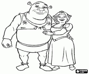 kolorowanka Shrek i Fiona są bardzo zadowoleni
