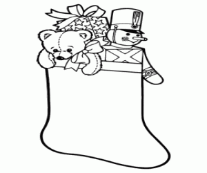 kolorowanka Skarpety świąteczne wypełnione prezenty