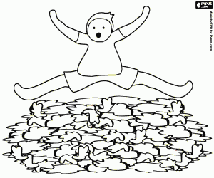 kolorowanka Suchych liści jesienią i dziecko