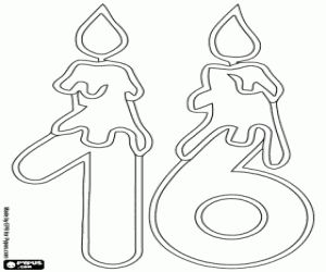 kolorowanka Szesnaście i świece w cienkiej linii