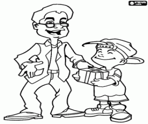 kolorowanka Tato otrzymujących prezent od syna