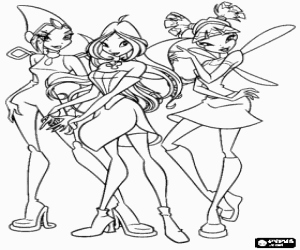 kolorowanka Tecna, Flora i Musa Winx Club