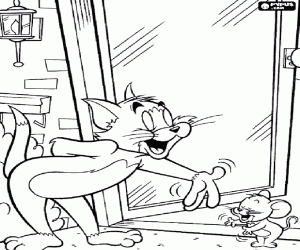 kolorowanka Tom i Jerry przed drzwiami