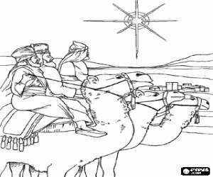 kolorowanka Trzech Króli i wielbłądy w Betlejem