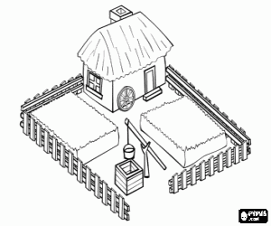 kolorowanka W wiejskim domu z wodą dobrze