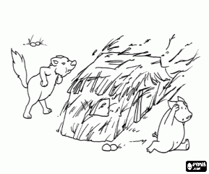 kolorowanka Wielki zły Wilk i domu ze słomy