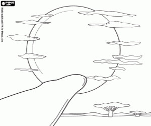 kolorowanka Zachód słońca w Afrykańskiej sawanny