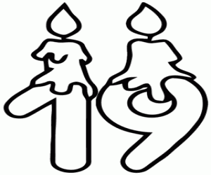 kolorowanka Świece i numer dziewiętnaście, grubości linii