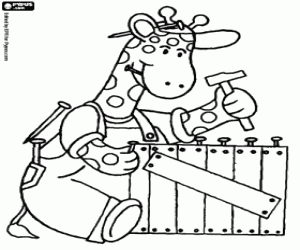 kolorowanka Żyrafa jako cieśla